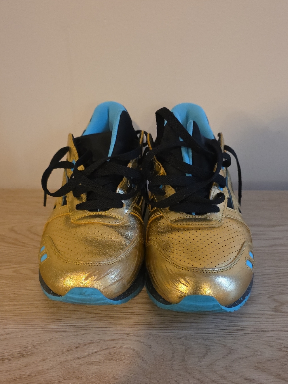 Asics Gel Lyte III Metallic Gold and Blue Sneakers Mens Size 12 - Picture 2 of 6